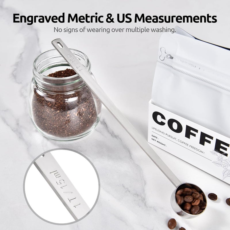 UTaste Coffee Scoop 1 Tablespoon: 18/8 Stainless Steel Measuring Scooper for Ground Coffee, Bean, Powder, Espresso, 8.5in Extra Long Handle Metal Meaure Spoon for Canister, Jar (1Tbsp/15ml, Silver) - Image 4